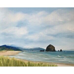 16x20 PNW Original Oil Painting Cannon Beach Oregon Coast Haystack Rock Signed